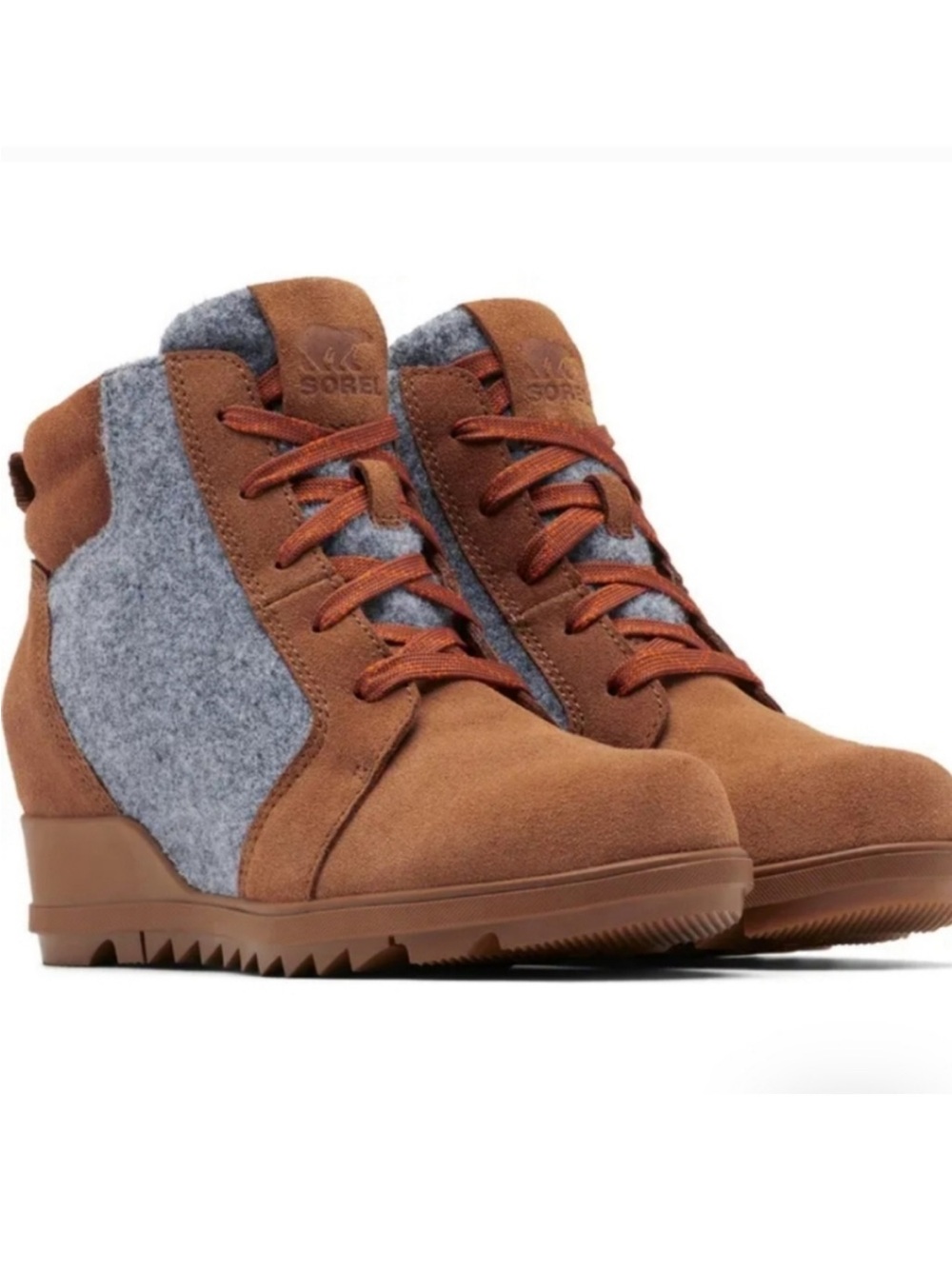 SOREL Evie wedge booties in a gorgeous tan/brown suede